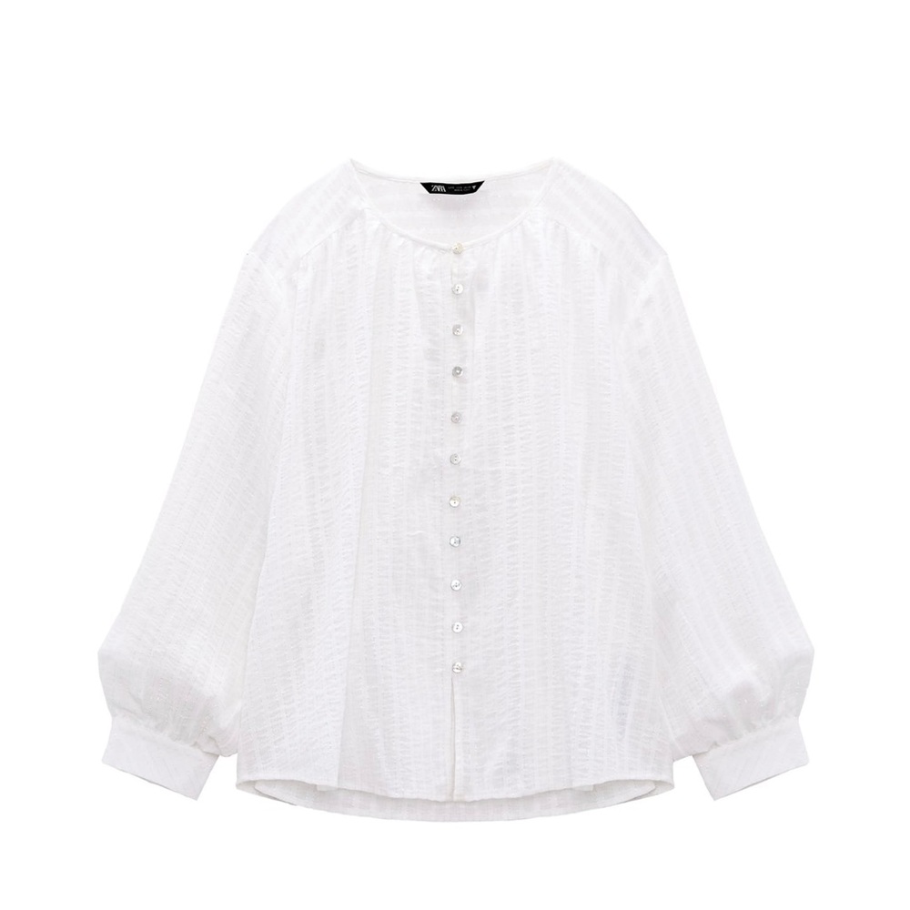 ZARA METALLIC THREAD OVERSIZED COTTON BLOUSE